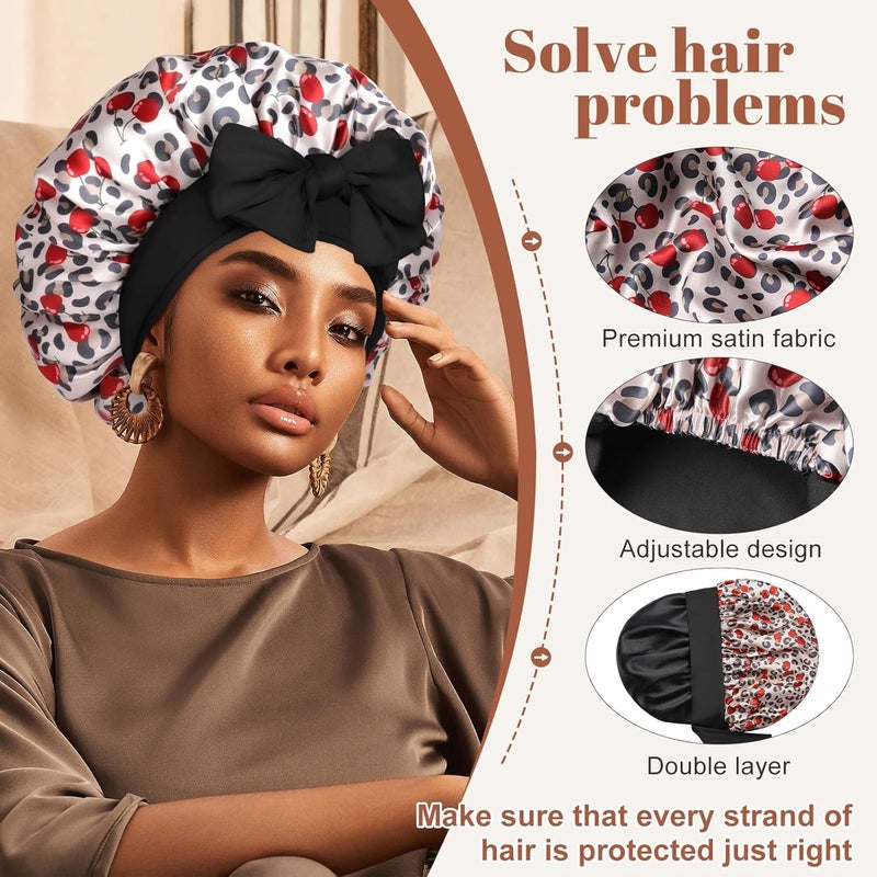 CHLINS Satin Bonnet Silk Bonnet for Sleeping Silk Sleep Cap Double Layer Hair Bonnet with Elastic Tie Band for Curly Hair Night Cap - Image 4